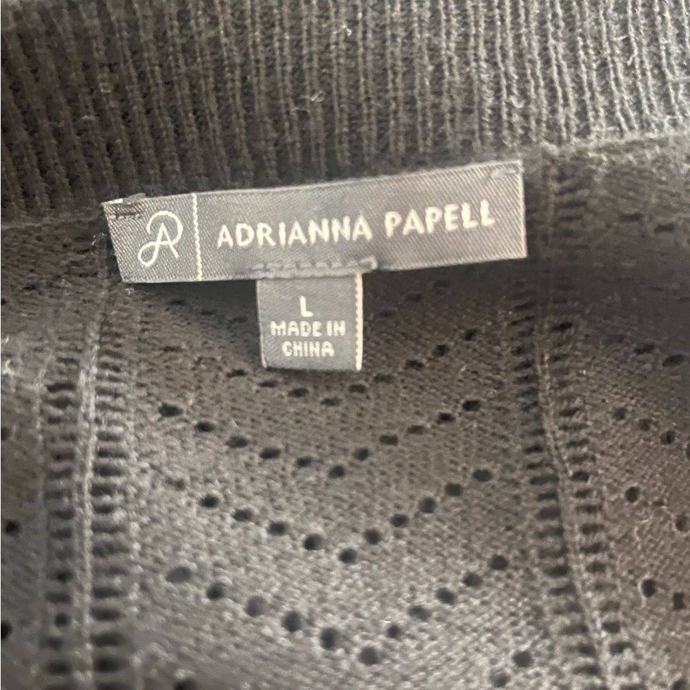 Adrianna Papell Pointelle Bell Sleeve Knit Top Black Women’s Size Large - Picture 7 of 7